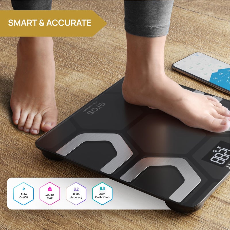 INEVIFIT ميزان الدهون في الجسم بلوتوث INEVIFIT EROS - مقياس BMI ذكي بدقة عالية - محلل تكوين الجسم الرقمي مع تطبيق هاتف ذكي لاسلكي 400 رطل 11.8 × 11.8 بوصة (أسود) - Image 5